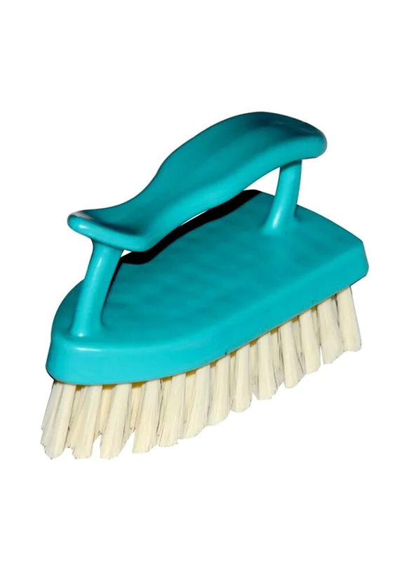 Cleano Easy to Clean Hard & Stiff Bristle Scrubbing Brush with Plastic Handle, Blue/White
