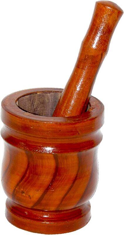 

generic Hand Grinder Wooden Mortar And Pestle Mixing Grinding Bowl Brown 5 Inch