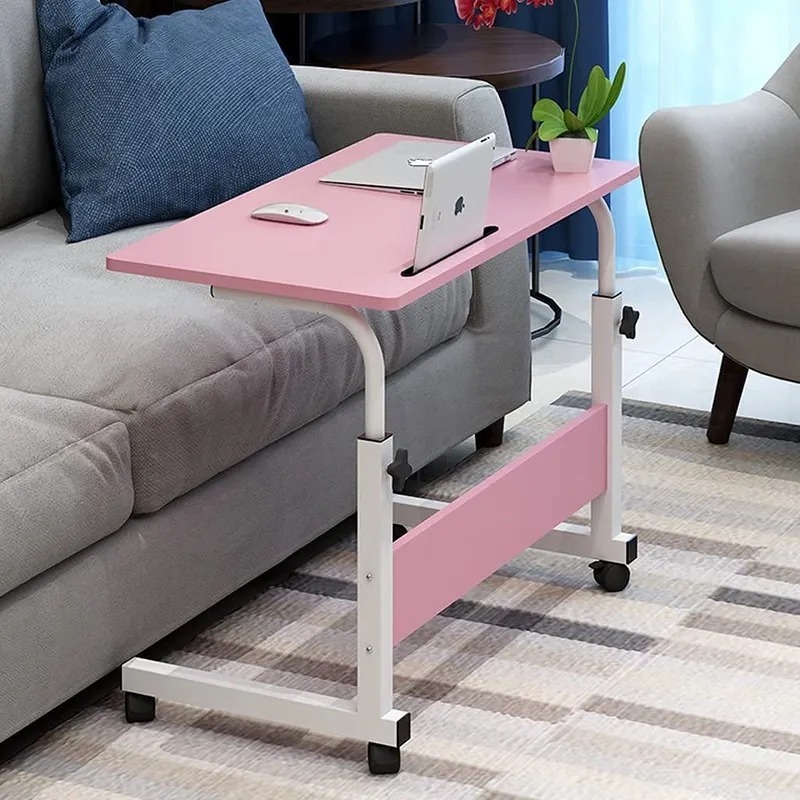 In House Laptop Table Desk Stand Height Adjustable With Rolling Wheel, 60 x 40cm, Pink