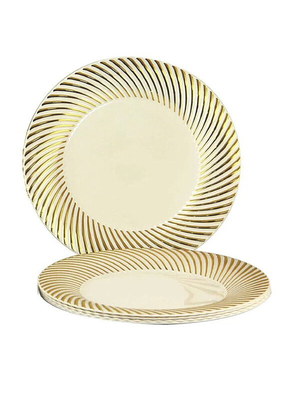 

Rosymoment 10-Piece 7-inch Disposable Round Party Plate Set, White/Gold