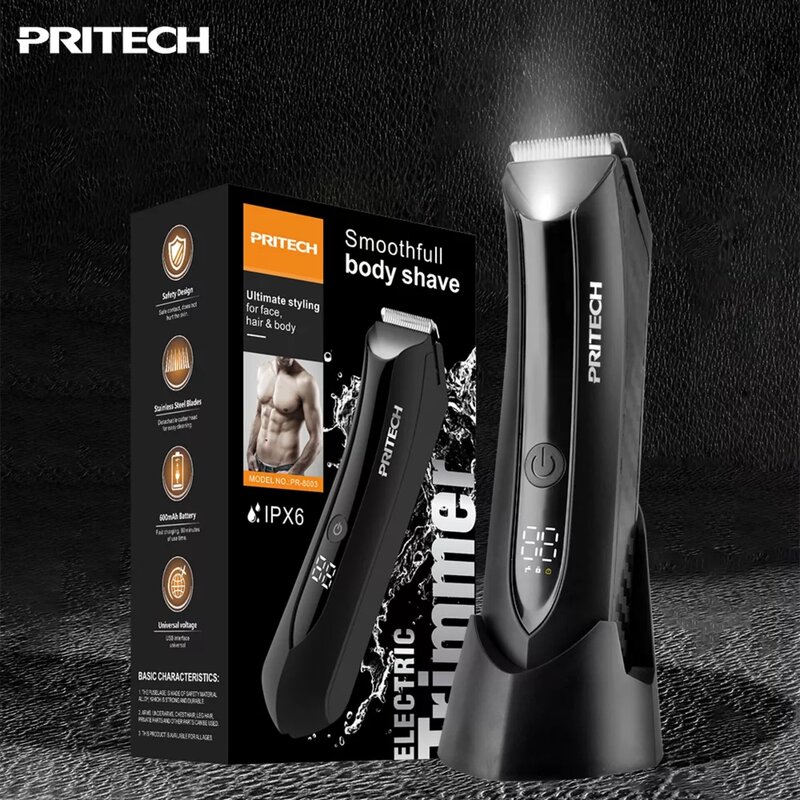 Pritech Smooth Body Trimmer 3 in 1- Remove Excess Body Hair- Waterproof - Electric Trimmer - Rechargeable - Stainless Steel Blades - Ergonomic Grip Design - Unisex - Male - female - PR-8003