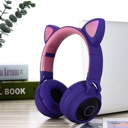 Wireless Bluetooth Kids Headphones, Cat Ears Bluetooth Over Ear Headphones Volume Limiting,LED Lights, FM Radio, TF Card, Aux, Mic for iPhone/iPad/Kindle/Laptop/PC/TV