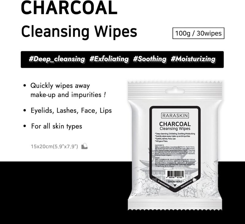 Raraskin Cleansing Wipes - Charcoal