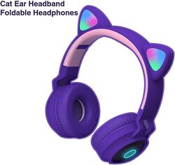 Wireless Bluetooth Kids Headphones, Cat Ears Bluetooth Over Ear Headphones Volume Limiting,LED Lights, FM Radio, TF Card, Aux, Mic for iPhone/iPad/Kindle/Laptop/PC/TV