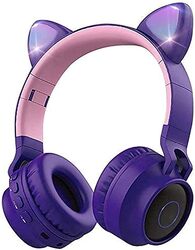 Wireless Bluetooth Kids Headphones, Cat Ears Bluetooth Over Ear Headphones Volume Limiting,LED Lights, FM Radio, TF Card, Aux, Mic for iPhone/iPad/Kindle/Laptop/PC/TV