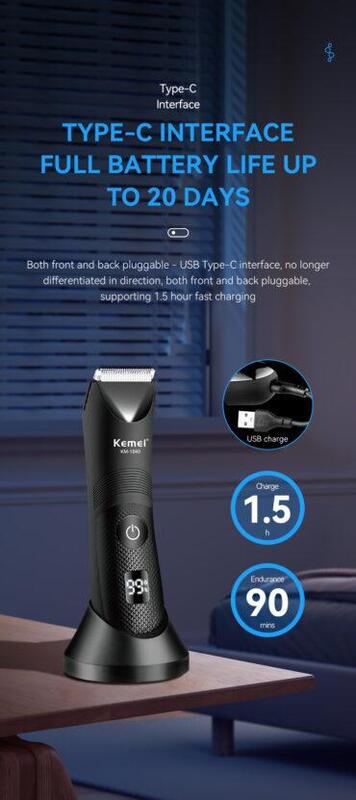 Kemei Hair Clipper - Rechargable Hair Clipper Professional Lady Secret trimmer - LCD Display - fast Charging - Professional - 90 min Runtime on Full Charge - Men and Women - Unisex - KM-1840