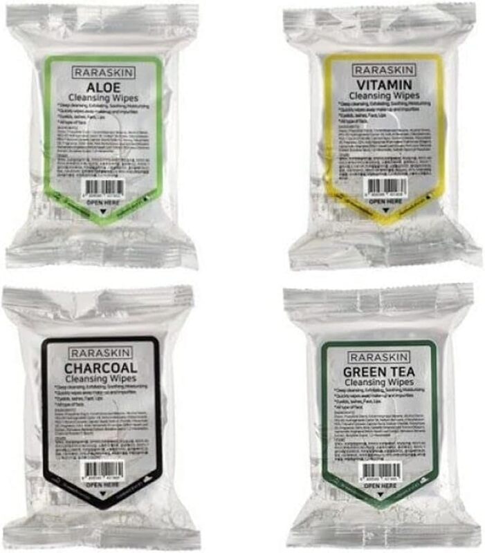 RARASKIN Cleansing Wipes gently remove makeup, eliminate impurities and refresh the skin (Pack of 4)