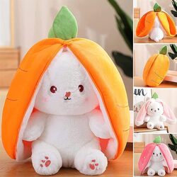 Rabbit Muppet Toys - Bunny Toy Carrot Plush with Zipper Easter Bunny Plush Cute Strawberry Rabbit  Easter Reversible Strawberry Bunny Plush Doll Gift Cute Bunny Stuffed Animal Color : Carrot