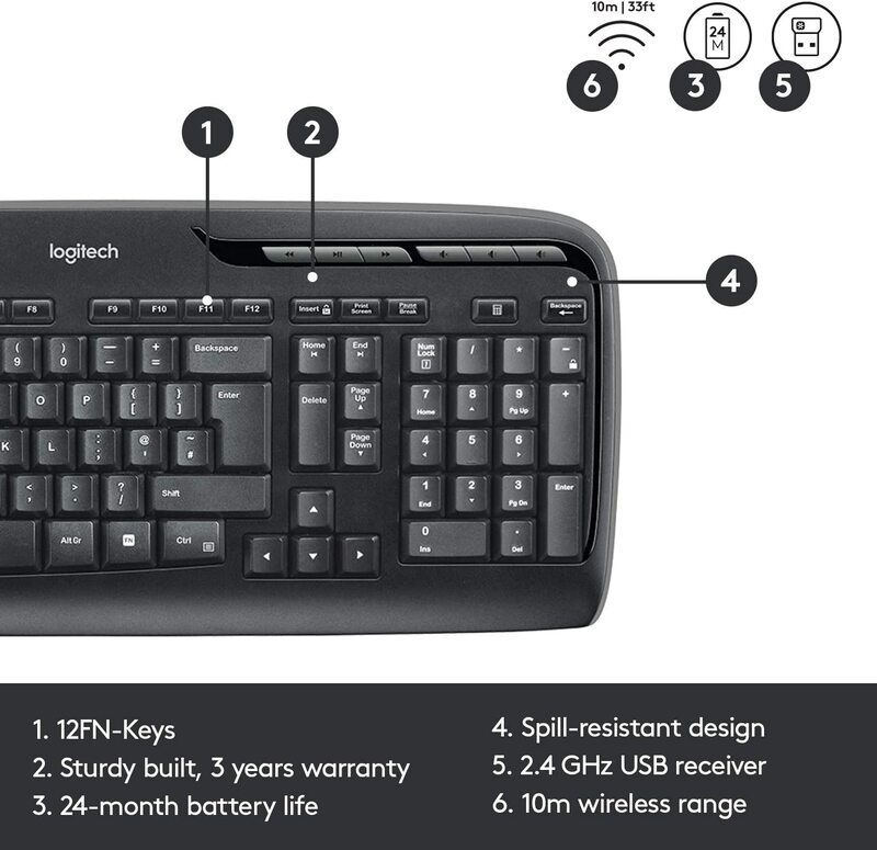 Logitech MK330 Wireless English Keyboard and Mouse, US Layout, Black