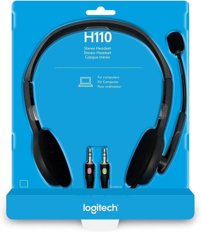 Logitech H110 Wired On-Ear Stereo Headphone with Microphone, Silver