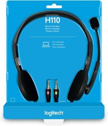 Logitech H110 Wired On-Ear Stereo Headphone with Microphone, Silver