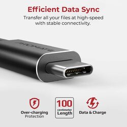 Promate 100cm cCord-1 Fast Charging Fabric Braided USB Type-C Cable, Black