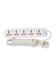 Terminator 3-Meter 5-Way Universal Power Extension Socket with TPB 215SA Cable, White