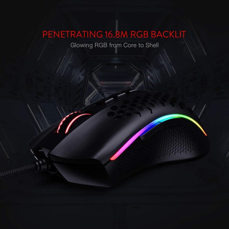 Redragon M808 Storm Lightweight RGB Wired Gaming Mouse, Black