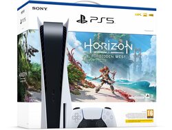 Sony PlayStation PS5 Disc Gaming Console Bundle with Horizon Forbidden West Voucher, White