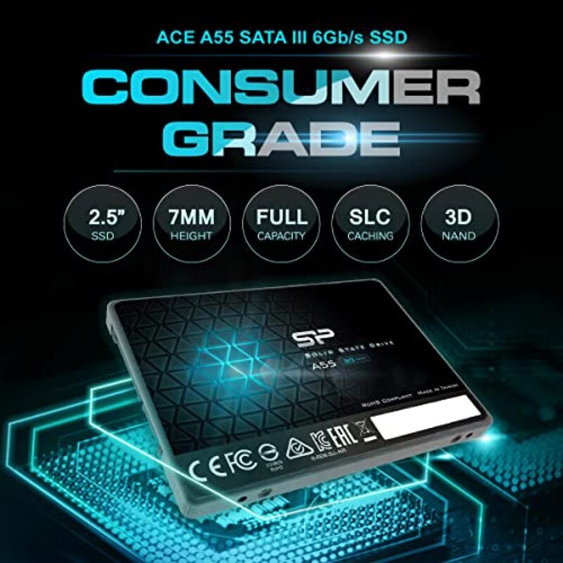 Silicon Power 512GB Ace A55 SATA SSD, Up to 560MB/s, 3D NAND with SLC Cache, Multicolour