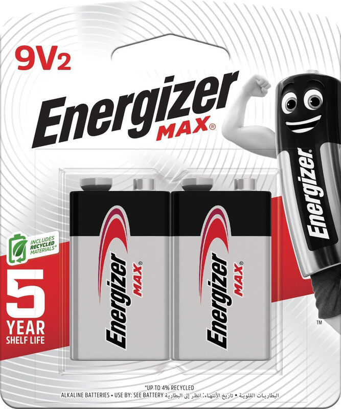 

Energizer 9V Max Alkaline Battery, 522 Bp2, 2 Pieces, Black/Grey