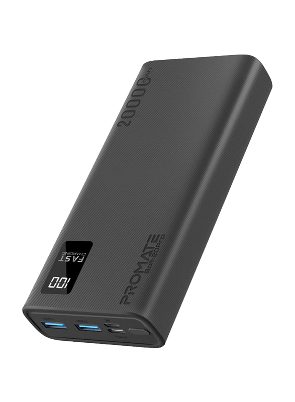 

Promate 20000mAh Magnetic Wireless Fast Charging Power Bank with USB-C and Micro-USB Input, 10W, Black