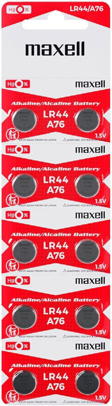 

Maxell 10 x AG13 LR44 A76 1.5V Alkaline Batteries, Silver