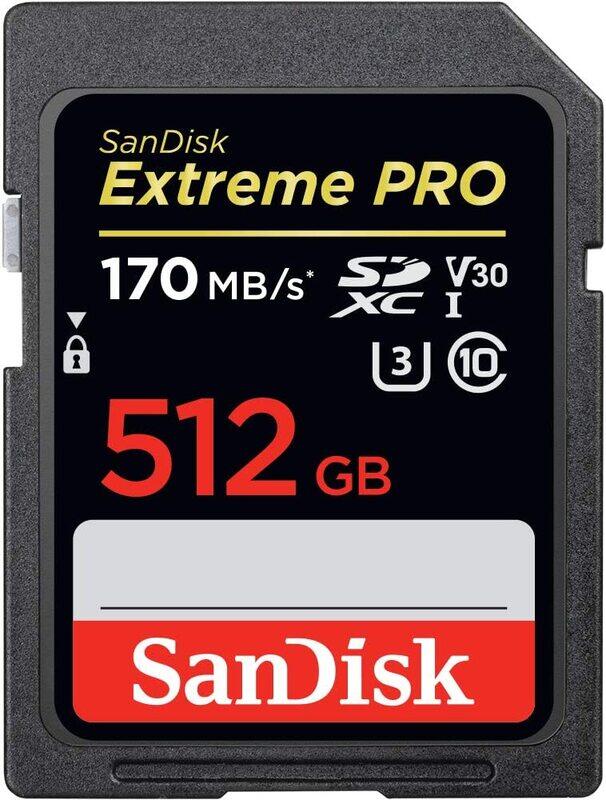 

Sandisk 512GB Extreme Pro SDXC 170 Mb/s V30 Uhs-i U3 Memory Card, SDSDXXY-512G-GN4IN, Black