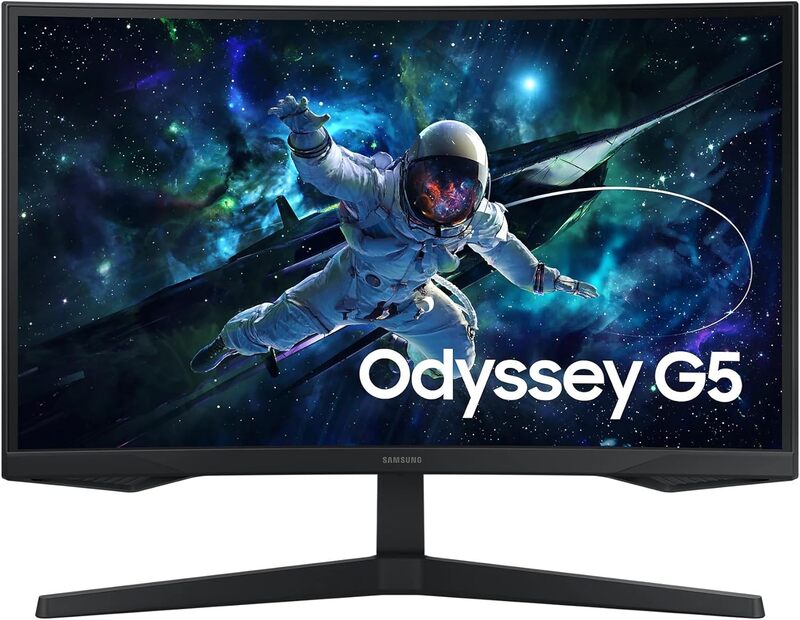 Samsung Odyssey G5 G55C Curved Monitor, 27" QHD VA Display, 165Hz Refresh Rate, 1ms (MPRT) Response Time, 1000R Curvature, AMD FreeSync Technology, Black , LS27CG552EMXUE