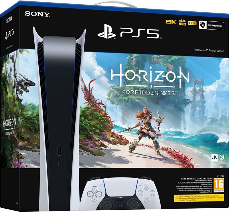 Sony PS5 International Version Digital Console + Horizon Forbidden West Bundle, White