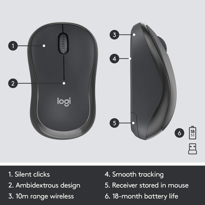 Logitech MK295 Wireless English Keyboard and Mouse Combo, Graphite