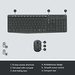 Logitech Wireless English Keyboard and Mouse Combo, MK235, Grey