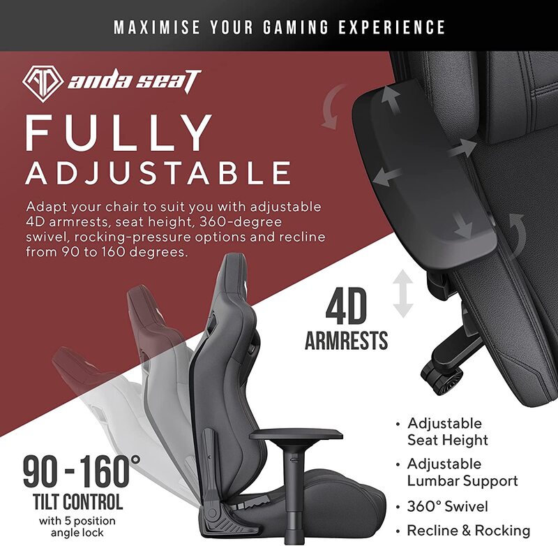 Anda Seat Adjustable Swivel Gaming Chair, Black