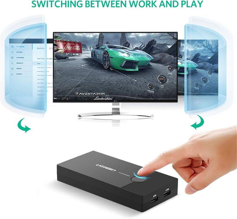 UGREEN USB KVM Switch Box 2 Port VGA Video Sharing Adapter 2 IN 1 OUT Manual Switcher with USB Cables for Computer, PC, Laptop, Desktop, Monitor, Printer, Keyboard, Mouse Control 30357