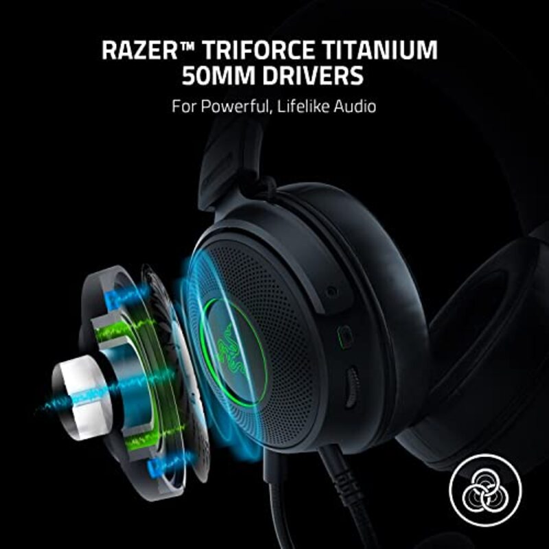 Razer Wired Kraken V3 HyperSense Gaming Headset with Detachable Mic, Black