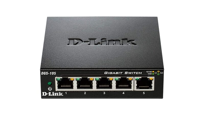 D-Link DGS-105/B 5-Port Gigabit Unmanaged Metal Desktop Switch, UK Version, Black