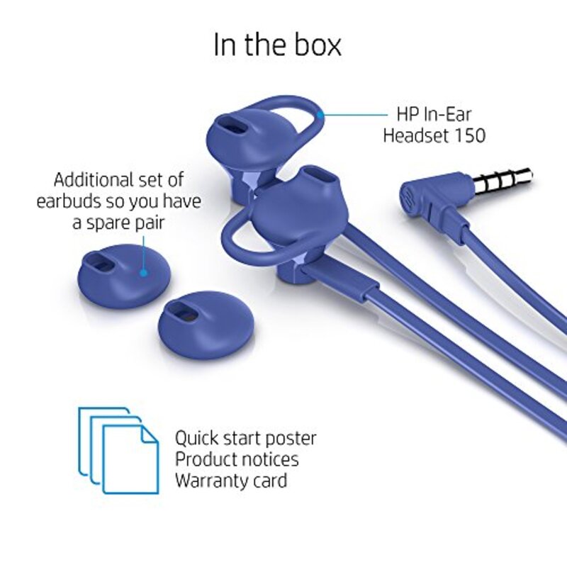 Hp Wired In-Ear Headset with Microphone, Easy Answer/End Call Button, 2Ap91Aa, Blue