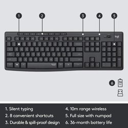 Logitech MK295 Wireless English Keyboard and Mouse Combo, Graphite