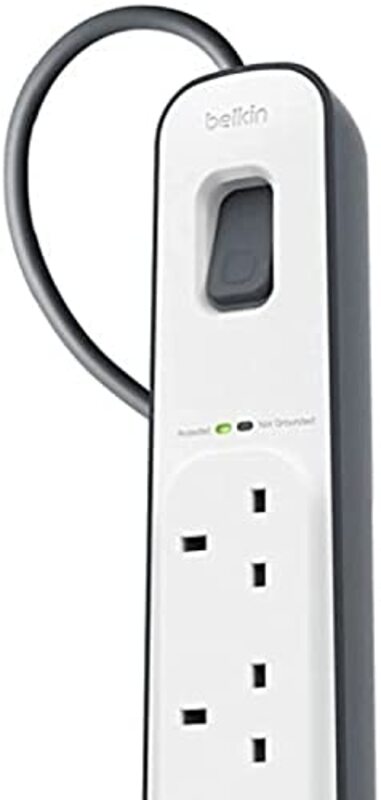 Belkin 2-Meter 4-Outlet Surge Protection Extension Lead Strip, with 2 x 2.4 A Shared USB Charging Port, BSV401af2M, White