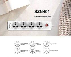 Huntkey 1.8-Meter 4-Outlet Power Extension Smart Surge Protector Power Strip With Safety Switch, Child Protection, Szn 401, White