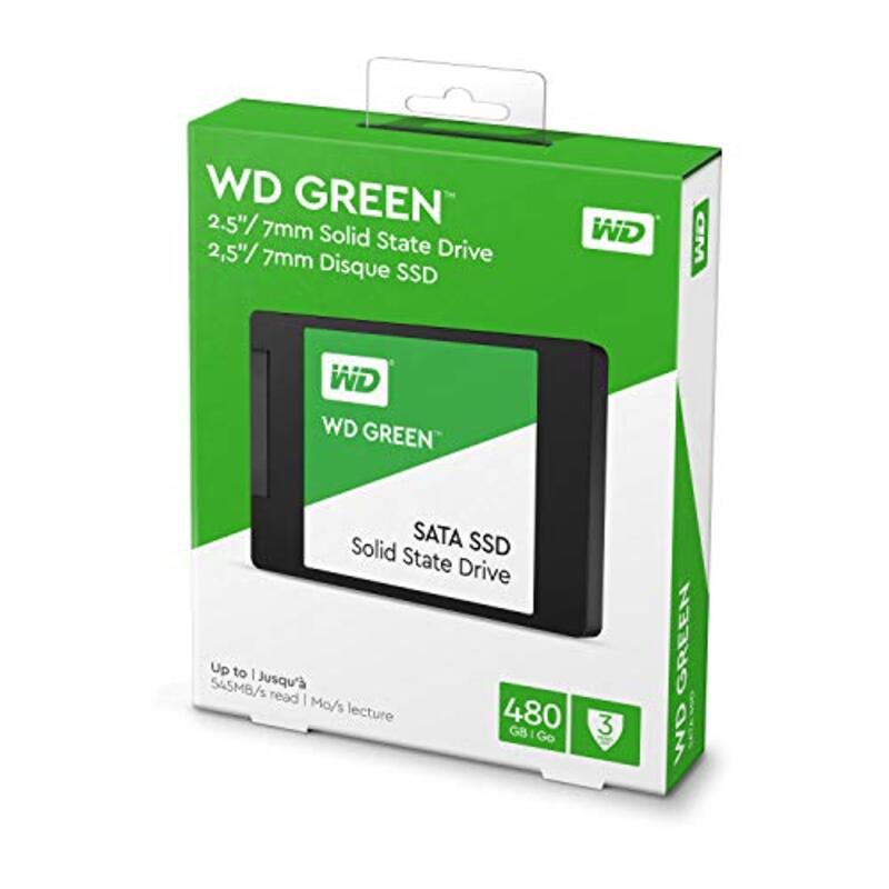 Western Digital 480GB Green Internal PC SSD - SATA III with 6gb/s, 2.5"/7mm, WDS480G2G0A, Green