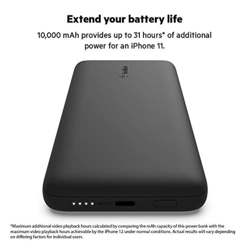 Belkin 10000mAh Boostcharge Plus Wired Power Bank with Lightening & USB-C Output, Black