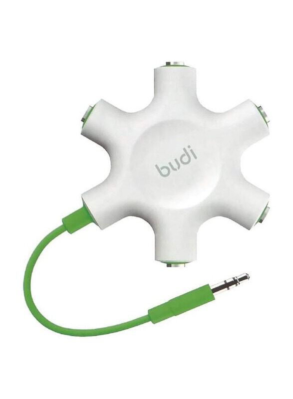 

Budi Rockstar Multi Headphone Splitter & Aux Cable, 3.5 mm Jack to 3.5 mm Jack for Audio Devices, M8J022, White/Green