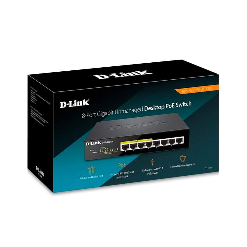 D-Link 8 Port Ethernet Gigabit Unmanaged Desktop Switch, DGS-1008P, Black