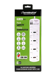 Terminator 4 Socket 2 USB Charging Ports Power Extension, White