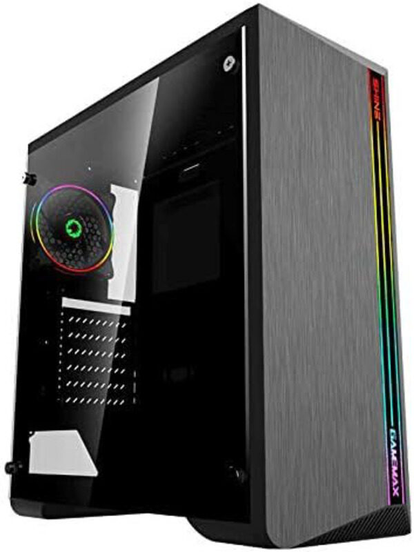 

Gcc Gamers Gamemax Atx Case With 120Mm Fan Dual Halo Slim Rainbow Rgb 1 Strip Led Rainbow Rgb Side Panel Tempered Glass, Black