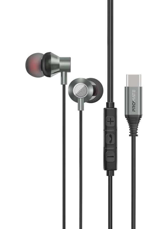 

Promate Ergonomic Wired In-Ear Earphones with USB-C Connector, Grey