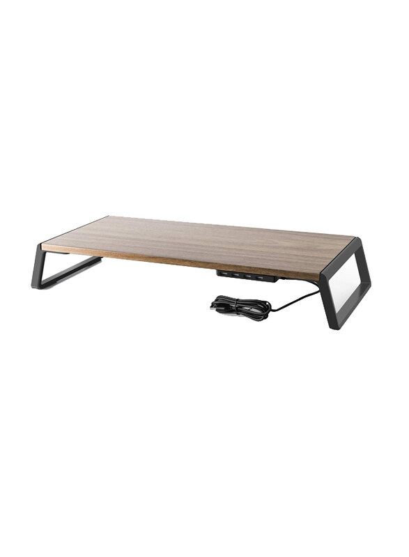

N/a Upergo ID-20U Height Adjustable Wooden Standing Desk with 4 USB Ports for Laptops & Monitors, Brown/Black
