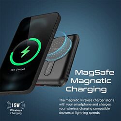 Promate 10000mAh 15W Magnetic Wireless Fast Power Bank with 20W USB-C Power Delivery and 18W QC 3.0 Port for iPhone 13/iPad Air PowerMag-10Pr, Black
