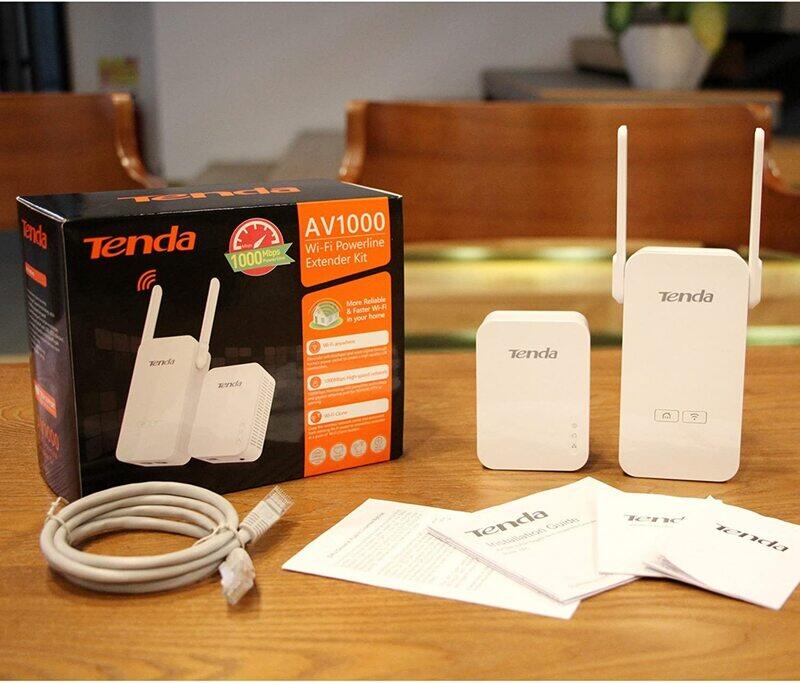 Tenda AV1000 Powerline Wi-Fi Extender Kit with 2 Gigabit Ethernet Ports, White