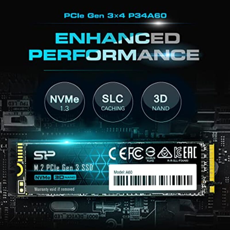 Silicon Power 256GB P34A60 NVMe PCIe SSD, 3D TLC NAND with SLC Cache, Multicolour