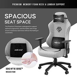 Anda Seat Phantom 3 Series Premium Gaming Chair with Neck Pillow and Lumbar Back Suppor Fabric, Grey