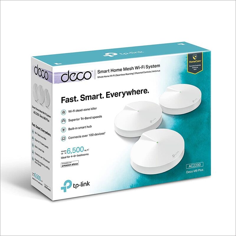 TP-Link Deco M9 Plus AC 2200 Smart Home Mesh Wi-Fi System, Pack of 3 Units, White