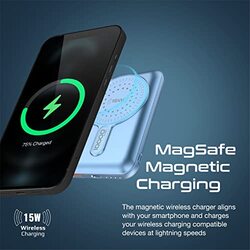 Promate 10000mAh PowerMag-10Pro Magnetic Wireless Power Bank with USB-A & USB-C Input, 20W, Blue